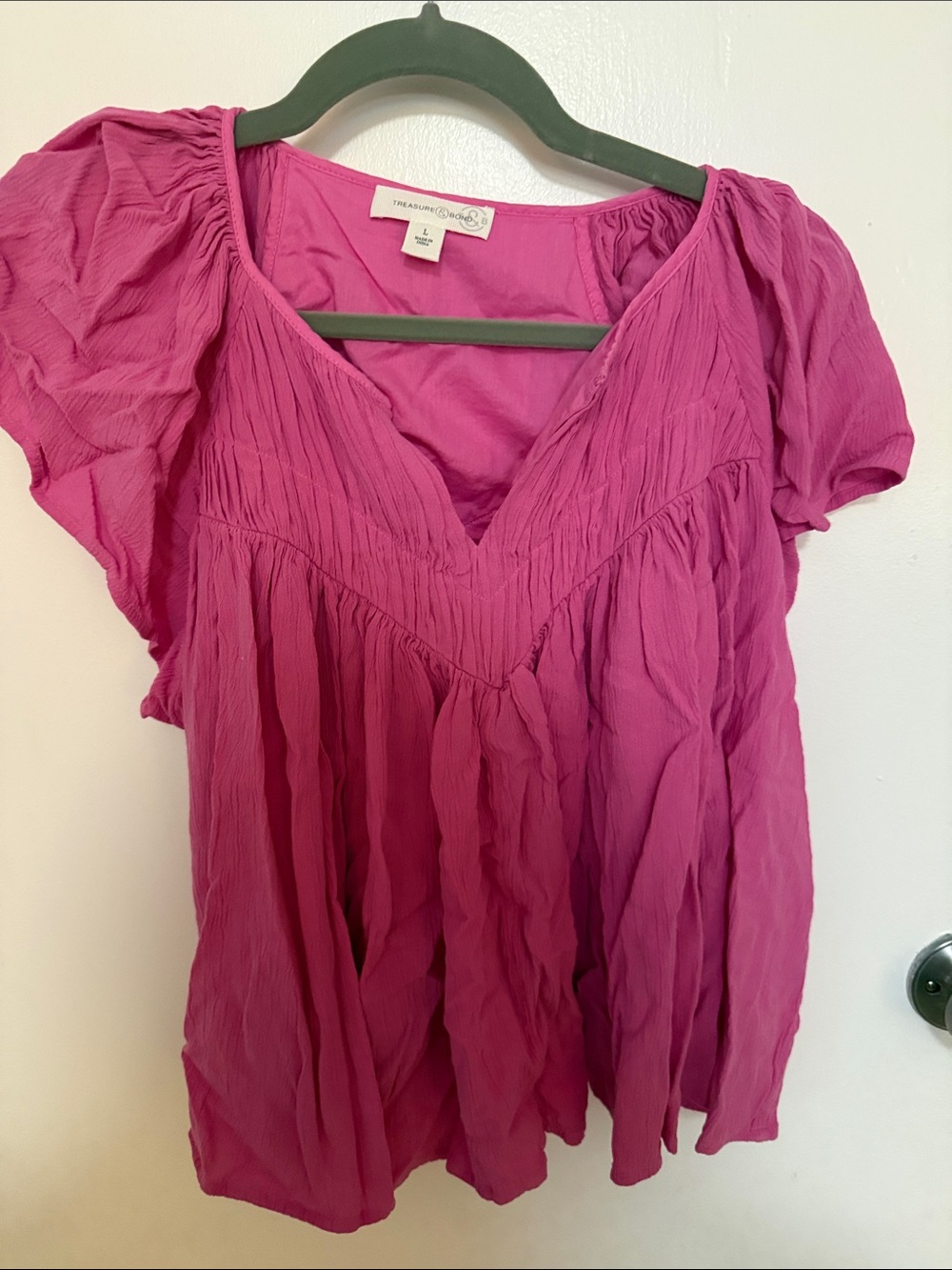 Treasure & Bond Pink V-Neck Flutter Sleeve Tunic